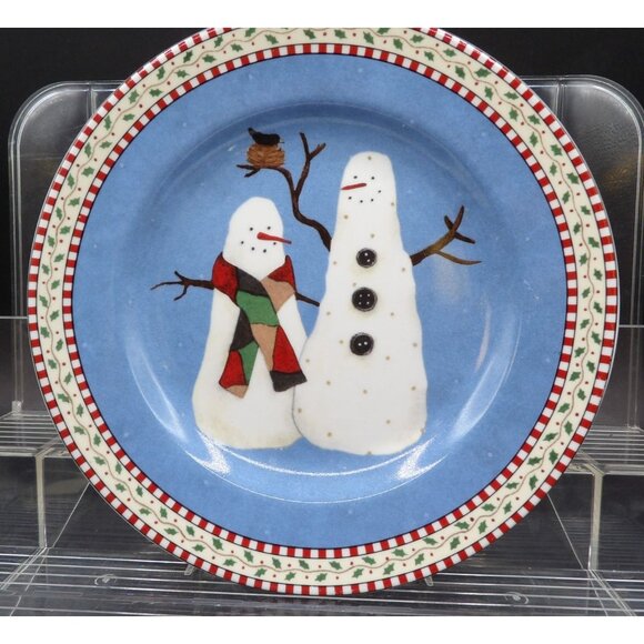 Sakura Snowman Stoneware Salad Plate By Debbie Mumm- 8⅛" Diameter - Picture 1 of 3